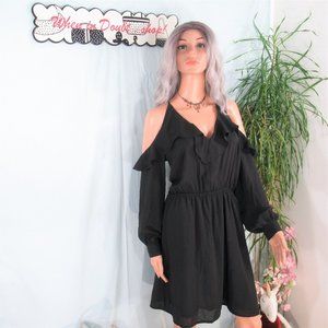 H&M Divided Black Long Sleeve Open Shoulder Dress